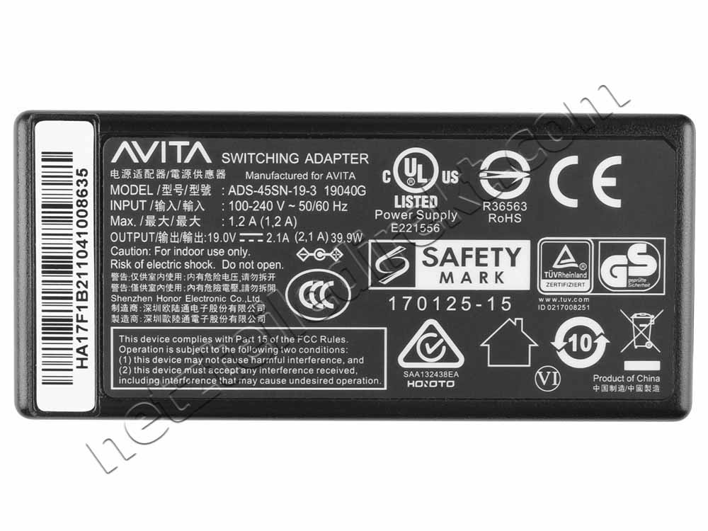 Original 40W AVITA PURA E14 NS14A6ING431-BPA Netzteil Ladegerät + Kabel