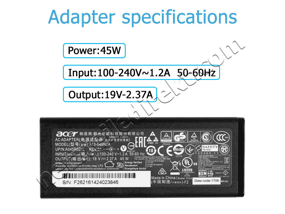 Original 45W Acer Aspire 5 A515-51G-54FD Netzteil + Frei Ladekabel
