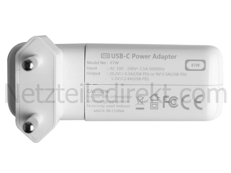 Netzteil für 87W USB-C Apple MacBook Pro MLW92KH/A + Frei USB Ladekabel