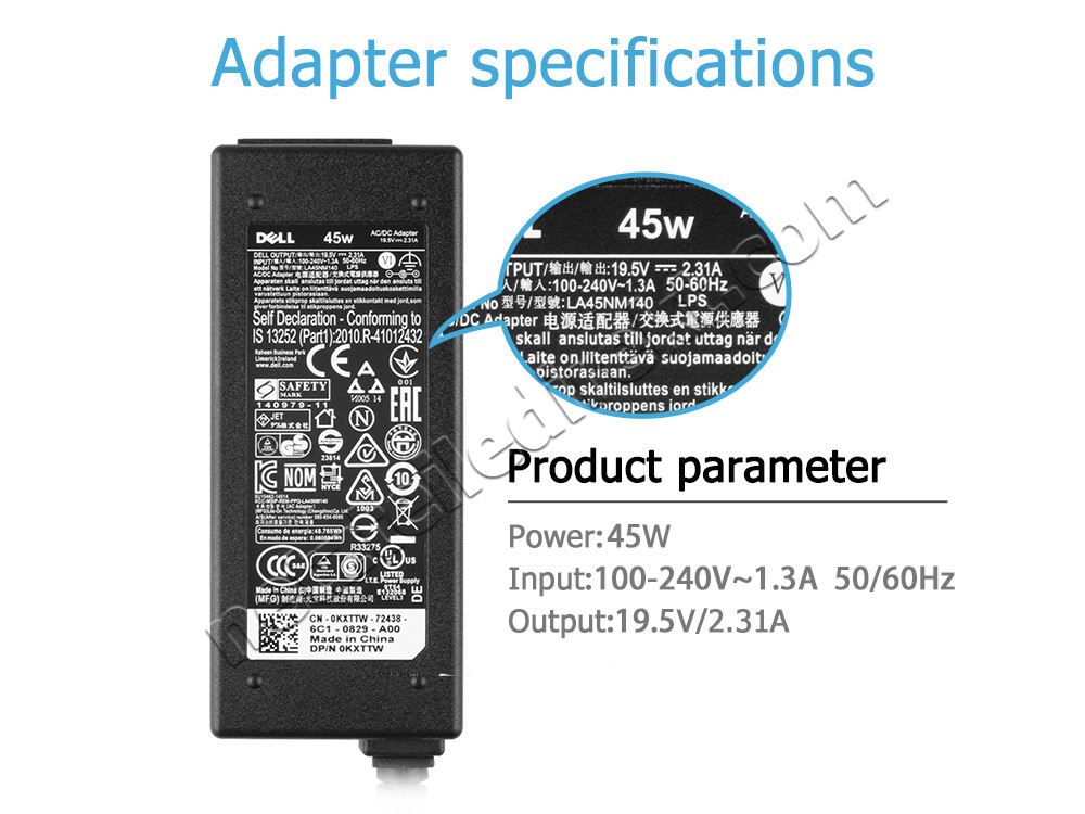 19.5V 2.31A 45W Dell XPS 13D-138 Notebook Netzteil