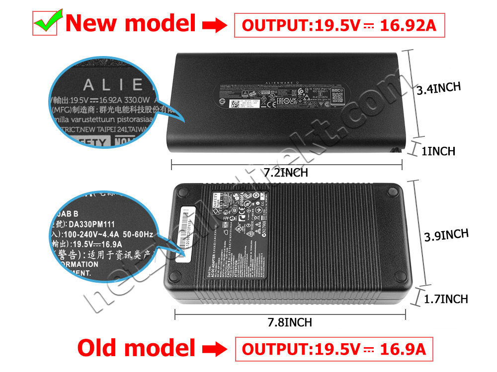 Original 330W Dell Alienware x17 R2 GaN Netzteil Ladegerät + Kabel