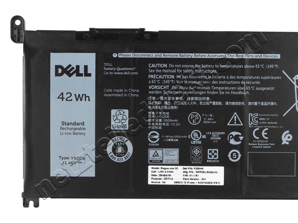 Original 3500mAh 42Wh 3-Zellen Dell Inspiron 14 5481 P93G001 Akku