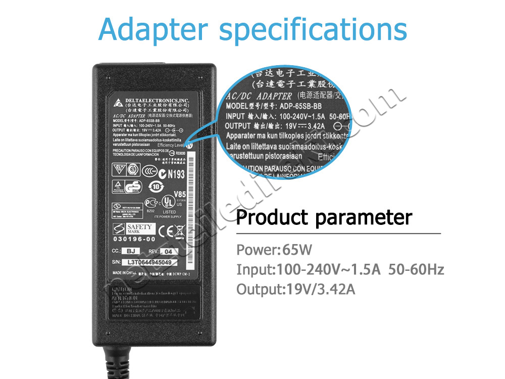 65W Delta DPS-60PB A Netzteil Ladegerät + Frei Kabel