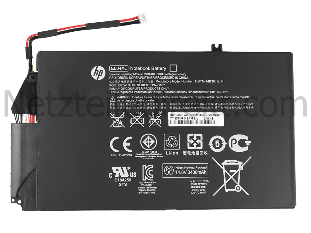 52Wh HP Envy Sleekbook 4-1060ez 4-1063tx 4-1064tx 4-1080ee Akku