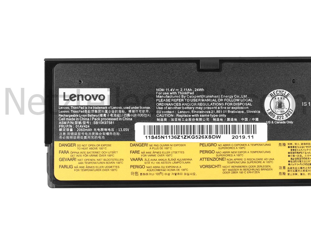 2100mAh 24Wh 3 Zellen Lenovo 4X50M08810 Akku